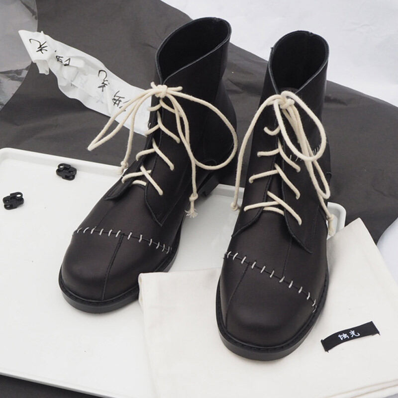 Cut Light Black Working Wear Dr. Martens Boots Women's Spring and Autumn Boots Designer Genuine Leather Flat Bottom England Style Retro Lace up Short Boots Tide