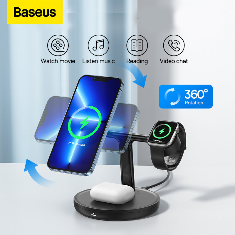 Baseus 3 in 1 Magnetic Wireless Chargers Stand For iPhone 14 13 12 Charger Dock Station for Airpods Pro Wireless Charger