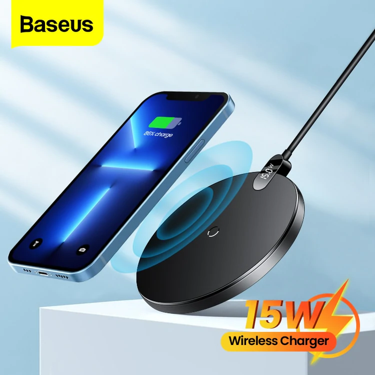 Baseus 15W Wireless Charger Pad LED Digital Display Gen 2 Fast Wireless Charging For iPhone 13 12 11 Pro Max Samsung Xiaomi Huawei