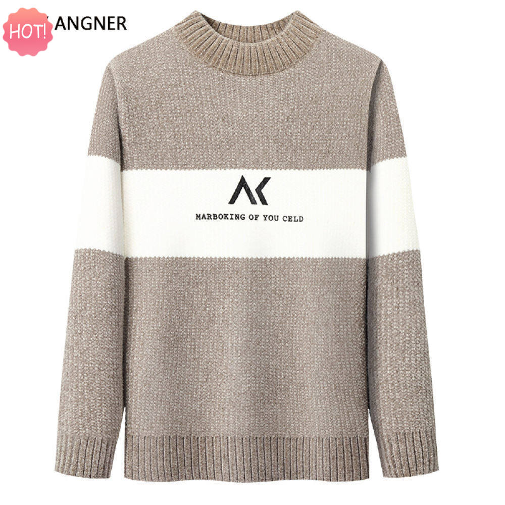 LUX ANGNER Brand Sweater Men Half Neck Casual Autumn Winter Thick Pullover Sweaters For Man Slim Fit Patchwork Knitted Pullovers