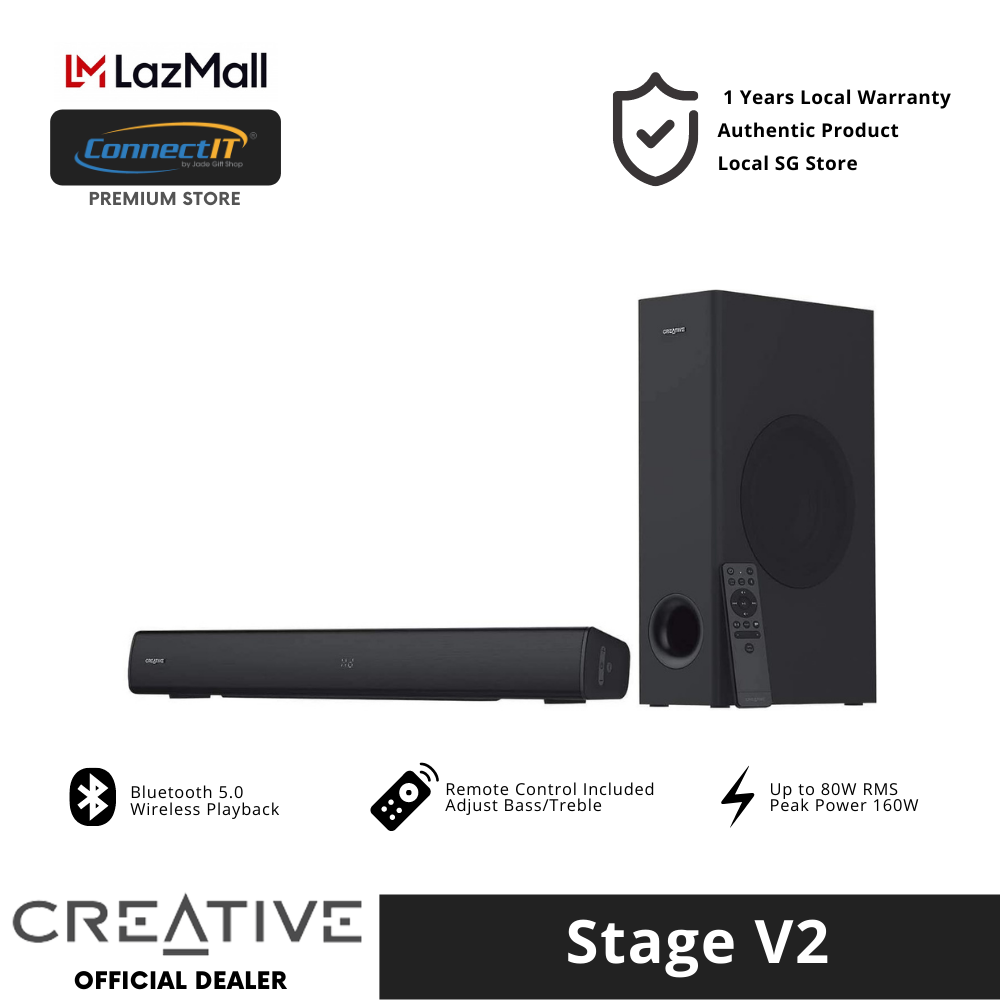 Creative Stage V2 High Performance Wireless Bluetooth 2.1 Soundbar with Subwoofer for TV, Desktops (1 Year Local Warranty)