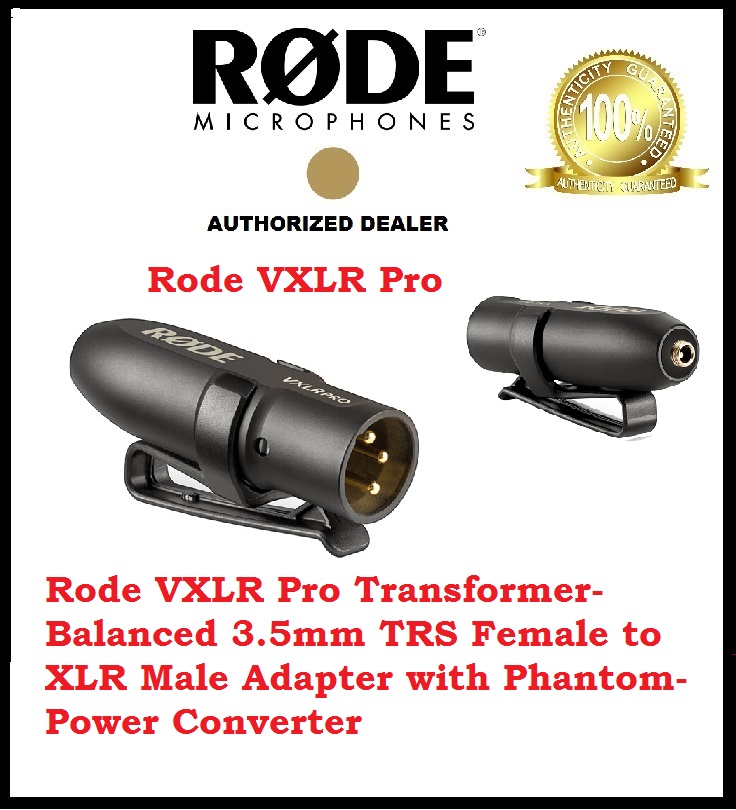 Rode VXLR Pro Transformer-Balanced 3.5mm TRS Female to XLR Male Adapter with Phantom-Power Converter