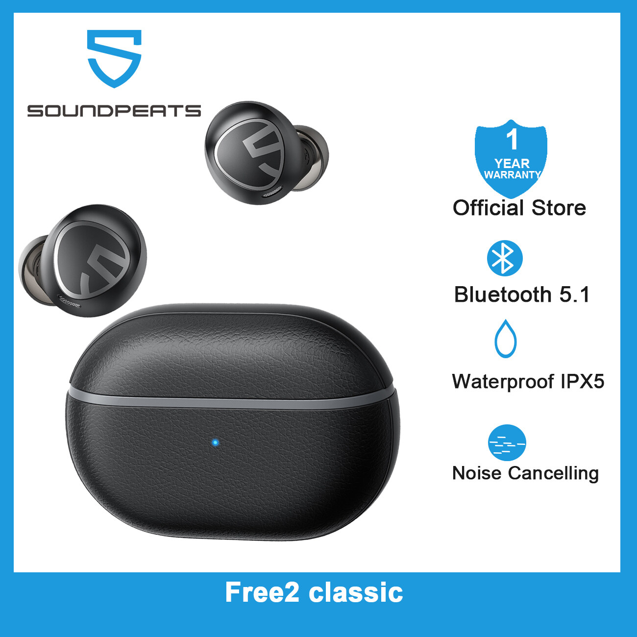 SOUNDPEATS Free2 classic Bluetooth V5.1 Single Mic 8H IPX5 Type-c Touch Playtime 30H Wireless Earbuds
