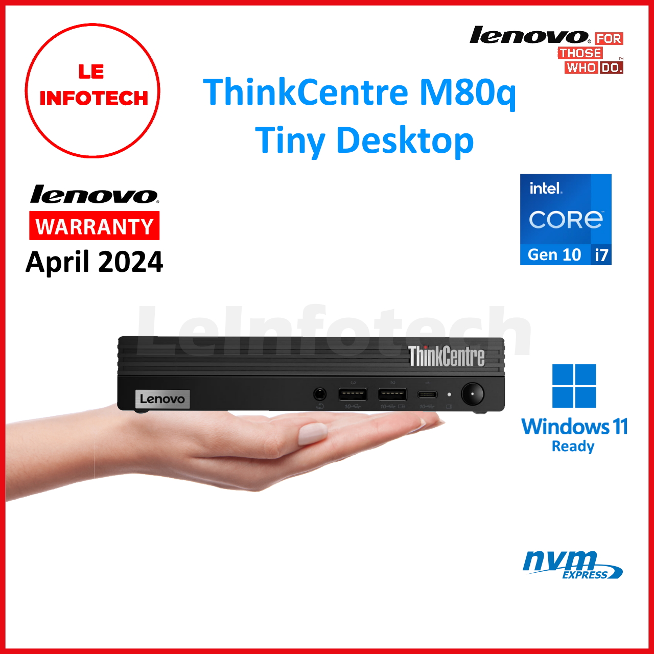 LENOVO ThinkCentre M80q Tiny Desktop 8-Core Intel i7-10700t 32GB 512GB SSD Win11 HDMI USB-C WiFi BT Warranty - Leinfotech